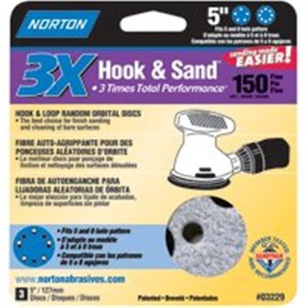 NORTON CO Norton 3229 Hook And Sand Paper Disc Pack 150 3309143